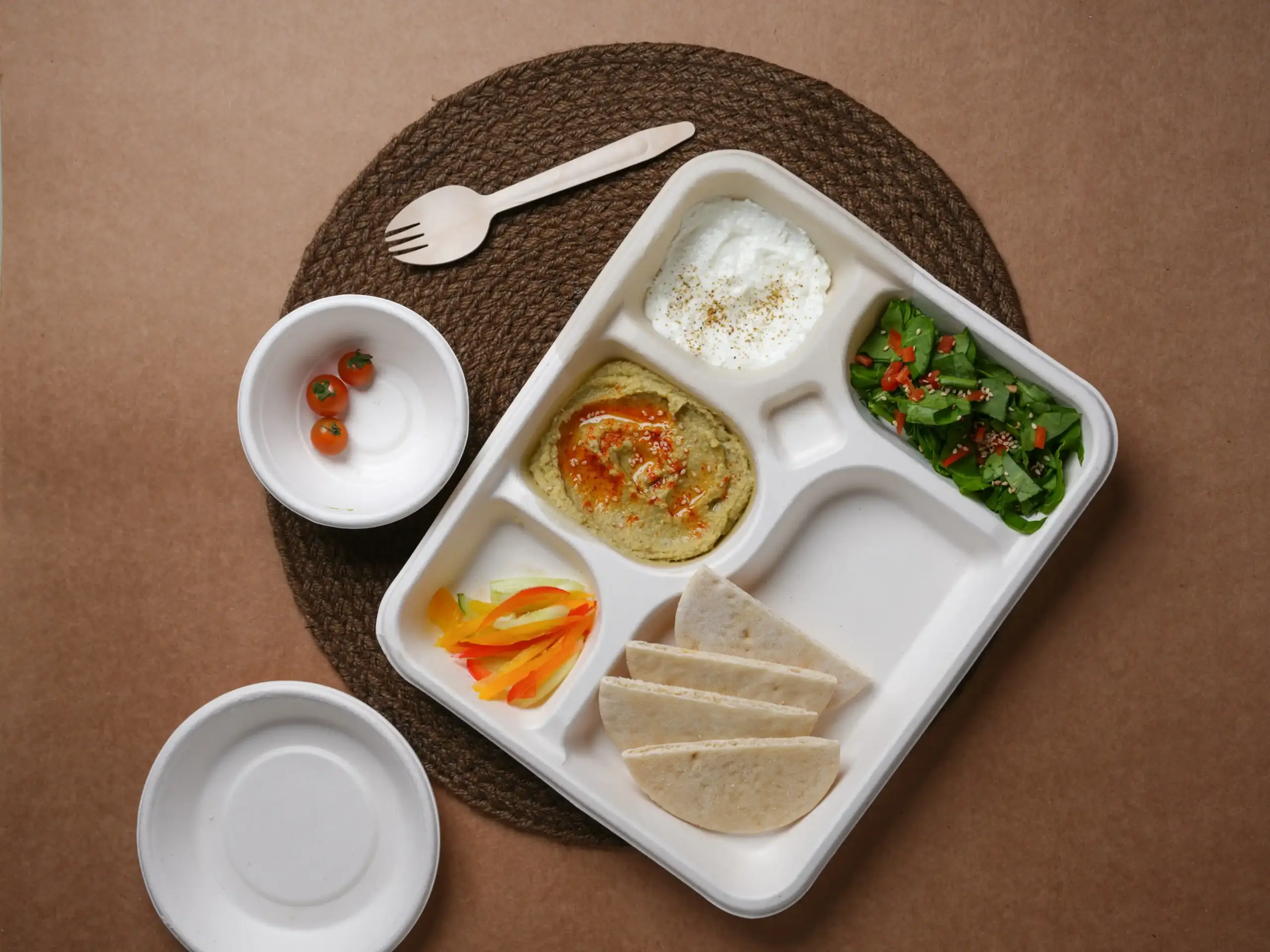 5 Compartment Meal Tray - eco-friendly bagasse disposable tableware (5)