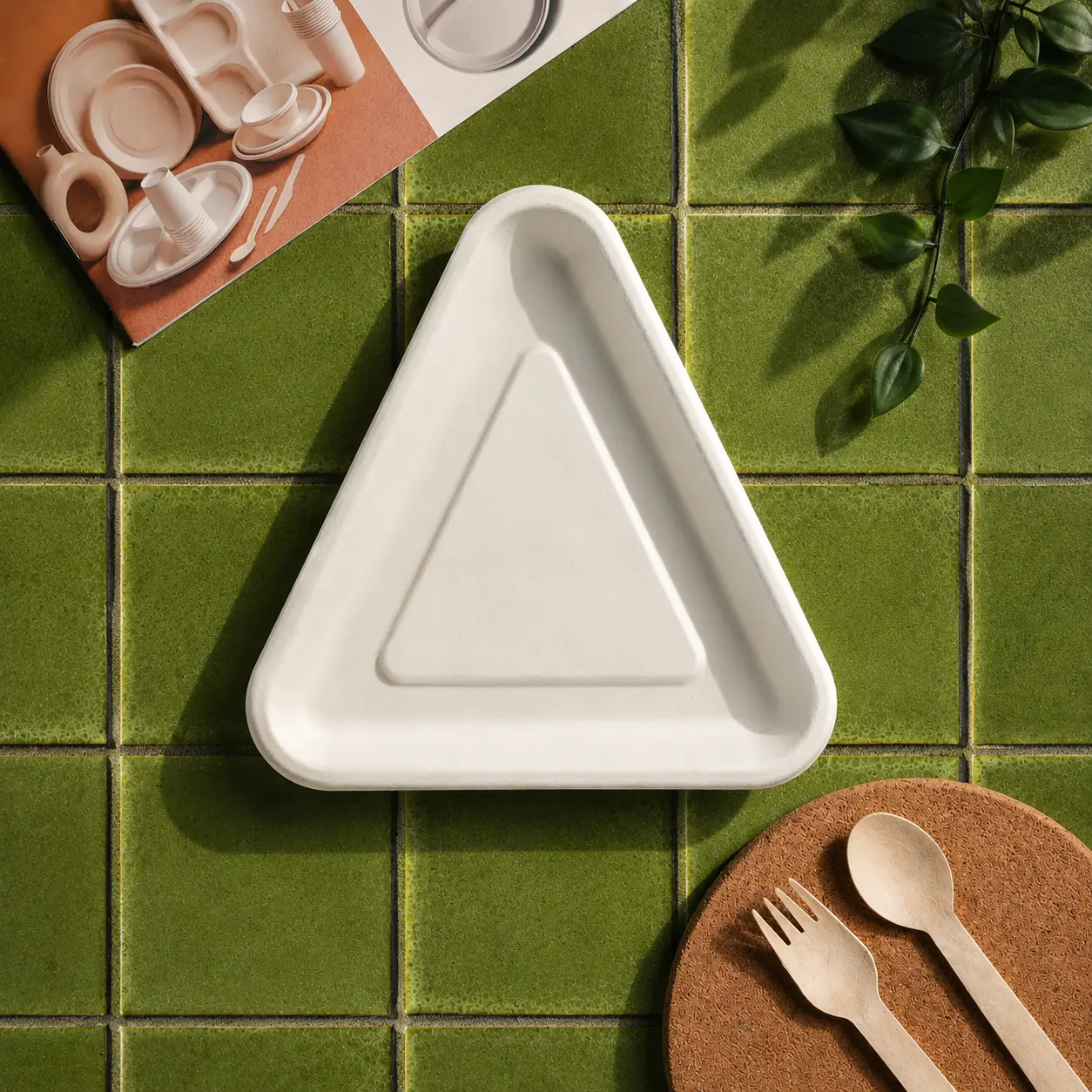 5 inch Triangle bagasse Plate by pulpcraft
