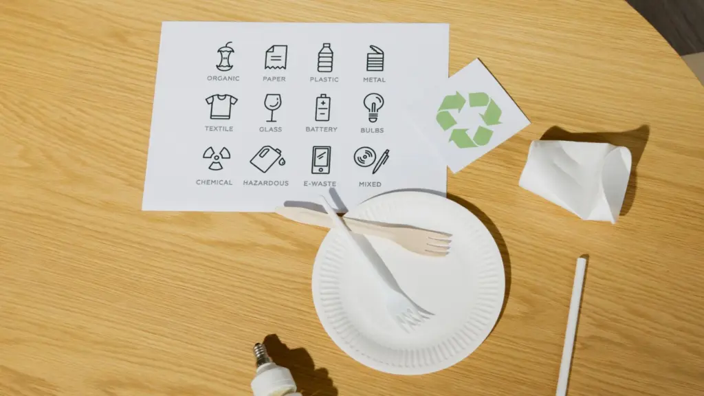 Benefits of Biodegradable Tableware for Modern - A flat lay of eco-friendly tableware and recycling icons promoting sustainab